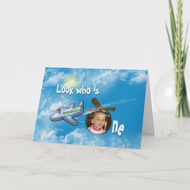 First Birthday bear in aeroplane Card (Front)