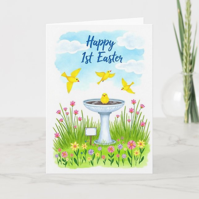 First Birthday Bird Bath Card (Front)