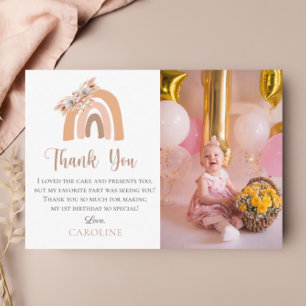 First Birthday Bohemian Floral Rainbow Pastel Thank You Card