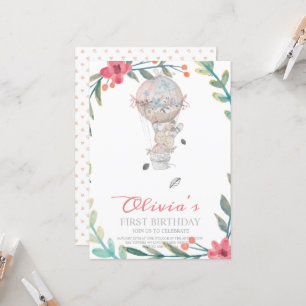 First Birthday Boho Hot air balloon birthday  Invitation