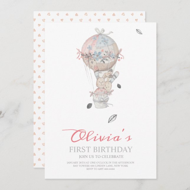 First Birthday Boho Hot air balloon birthday party Invitation (Front/Back)