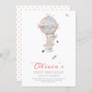 First Birthday Boho Hot air balloon birthday party Invitation