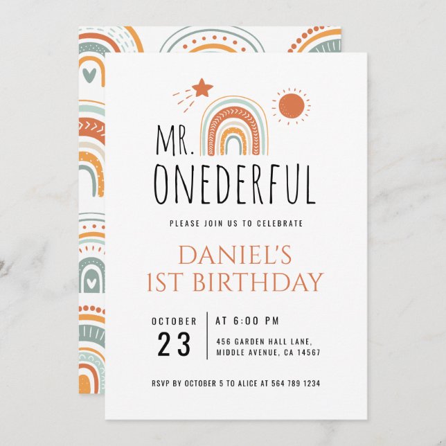 First Birthday Boho Rainbow  Invitation (Front/Back)