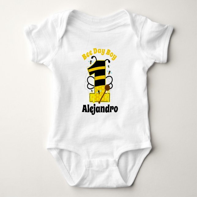 First Birthday Boy Bee  Baby Bodysuit (Front)