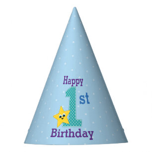 First Birthday Boy, Blue, Yellow Star Party Hat