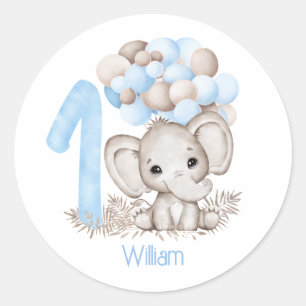 First Birthday Boy Cute Elephant In Blue Sticker