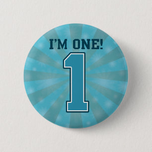 First Birthday Boy, I'm One, Big Blue Number 1 6 Cm Round Badge