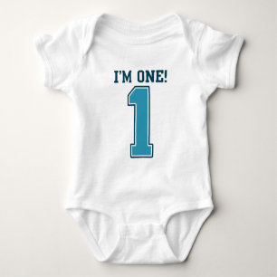 First Birthday Boy, I'm One, Big Blue Number 1 Baby Bodysuit