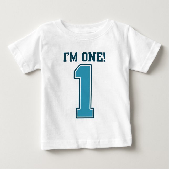 First Birthday Boy, I'm One, Big Blue Number 1 Baby T-Shirt (Front)