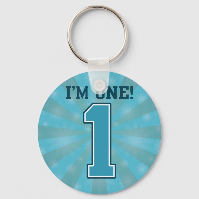 First Birthday Boy, I'm One, Big Blue Number 1 Key Ring (Front)