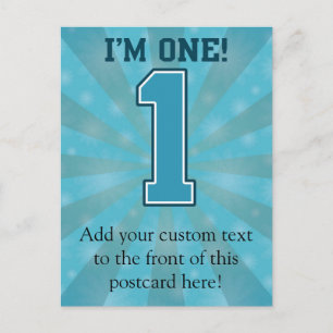 First Birthday Boy, I'm One, Big Blue Number 1 Postcard