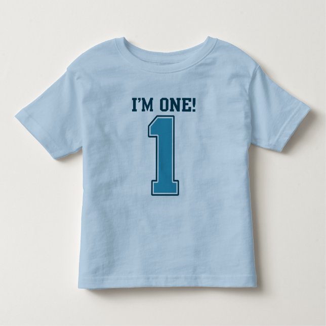 First Birthday Boy, I'm One, Big Blue Number 1 Toddler T-Shirt (Front)