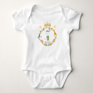 First Birthday Boy in Jungle Animal design Baby Bodysuit