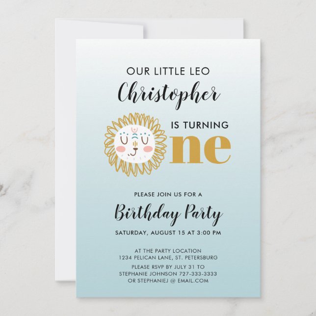 First Birthday Boy Leo Sun Sign Lion Party Invitation (Front)