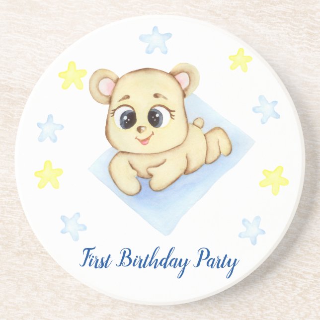 First Birthday Boy Party Coaster (Front)