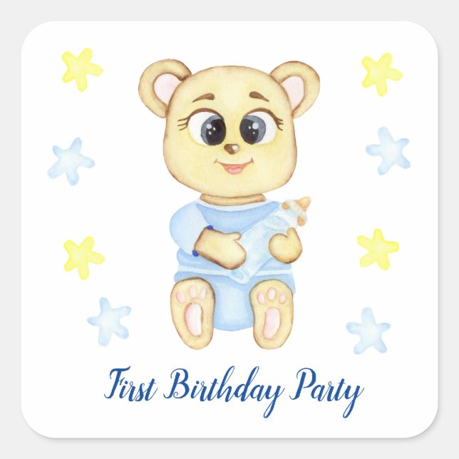 First Birthday Boy Party positive Square Sticker (Front)