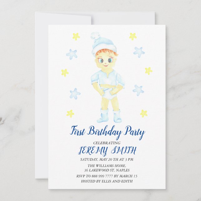 First Birthday Boy  Party Save The Date (Front)