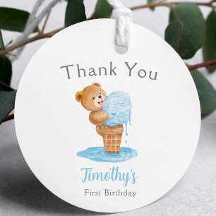 First Birthday Boy Teddy Bear Ice Cream Favour Tags
