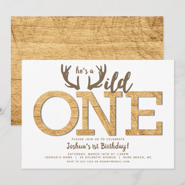 First Birthday Boy Wild One Invitation (Front/Back)