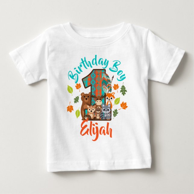 First Birthday Boy Woodland Arrow | Wild One Baby T-Shirt (Front)