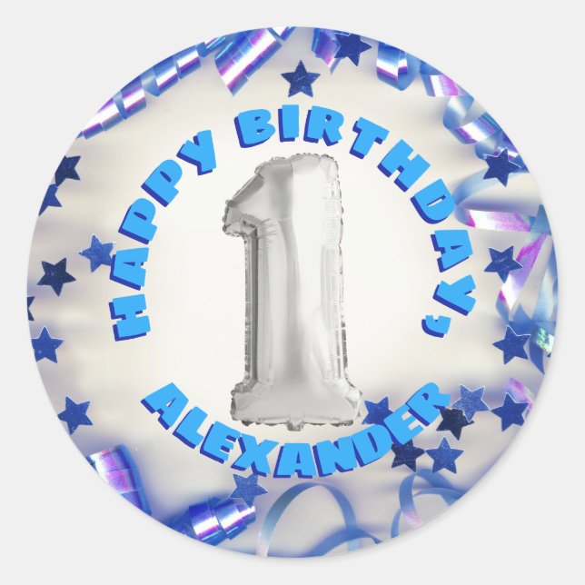 First Birthday Boys One Year Old Party Classic Round Sticker (Front)