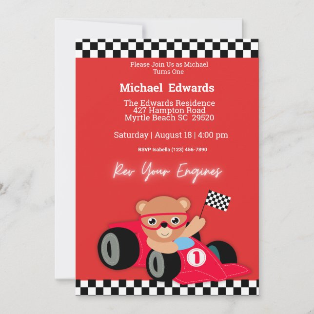 First Birthday Boys Race Car Invitations (Front)