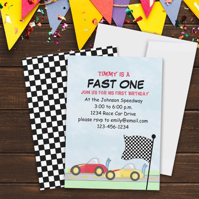 First Birthday Boys Race Cars Cute Fast One Invitation (Creator Uploaded)