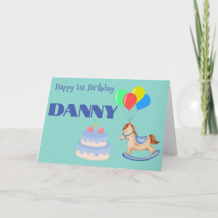 FIRST BIRTHDAY CAKE AND ROCKING HORSE CUSTOM  CARD