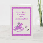 First Birthday Card for Great Granddaughter<br><div class="desc">First birthday card for your Great Granddaughter.  This card has two cute drawn cats and an old retro hobby horse.  The colours are creme and hot pink/lavender. Thanks to Bsilvia and Fidget Resources for some of the elements in the design.</div>