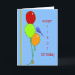 First Birthday Card for Great Grandson Balloons<br><div class="desc">First birthday card for Great Grandson.  The card has a light blue background,  three colored balloons and a little Blue Bird standing on one of the balloons.</div>