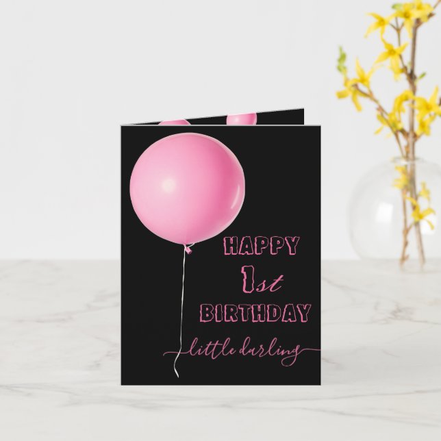 first birthday card pink balloons (Yellow Flower)