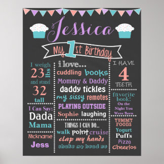 First Birthday Chalkboard Cupcake Sign - Girl
