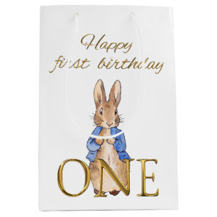 First Birthday Classic Rabbit in blue jacket Medium Gift Bag