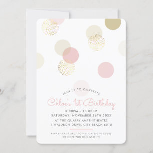 FIRST BIRTHDAY confetti spots blush pink gold Invitation