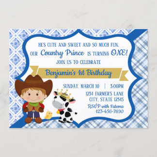 First Birthday Country Prince Invitation
