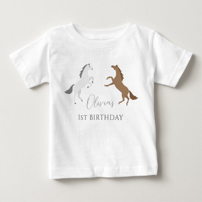 First Birthday Cowgirl Horse Modern Baby T-Shirt (Front)