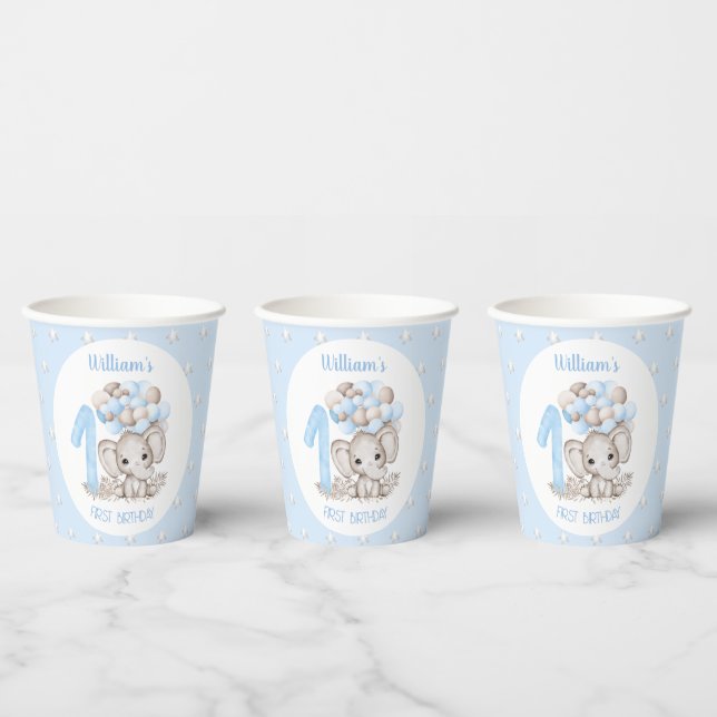 First Birthday Cups with Cute Elephant Blue (Multi)