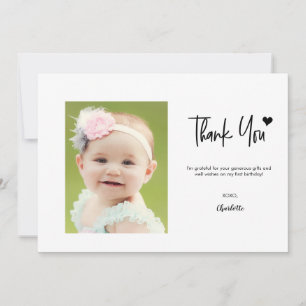 First Birthday Custom Photo Modern handlettering Thank You Card