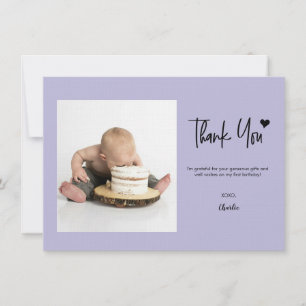 First Birthday Custom Photo Modern Purple Thank You Card