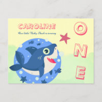 First birthday cute baby shark ocean yellow green