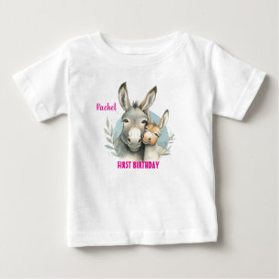 First Birthday Cute Donkeys Personalise Baby T-Shirt