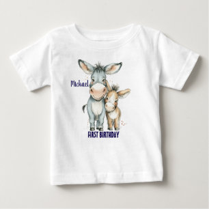 First Birthday Cute Donkeys Personalize Baby T-Shirt