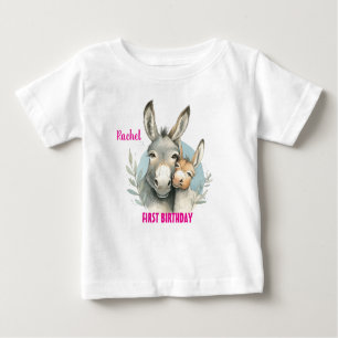 First Birthday Cute Donkeys Personalize Baby T-Shirt