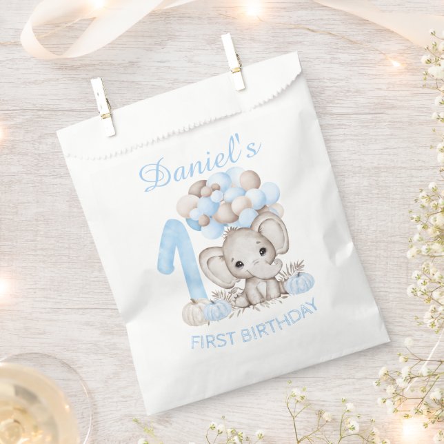First Birthday Cute Elephant Fall Boy Favour Bag (Clipped)