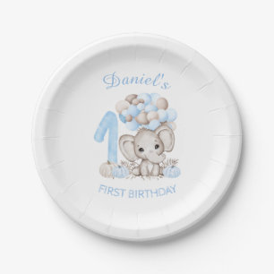 First Birthday Cute Elephant Fall Boy Paper Plates