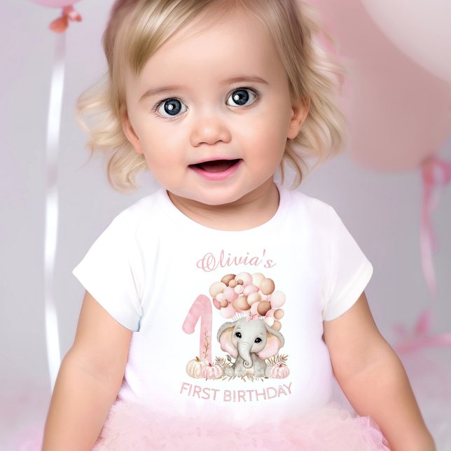 First Birthday Cute Elephant Fall Girl Baby T-Shirt (First Birthday Cute Elephant Fall Girl T-Shirt)