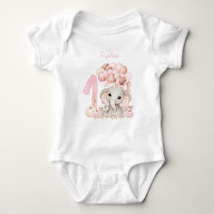 First Birthday Cute Elephant Fall Girl Bodysuit