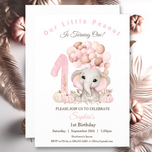 First Birthday Cute Elephant Fall Girl Invitation