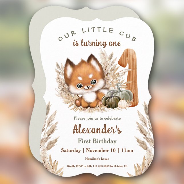First Birthday Cute Fox Fall Boy Invitation (First Birthday Cute Fox Fall Boy Invitation)