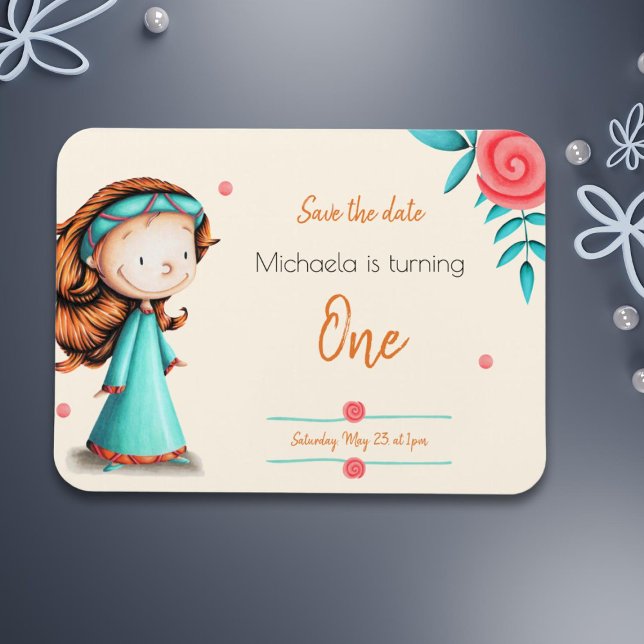 First birthday cute princess save the date magnet (Creator Uploaded)